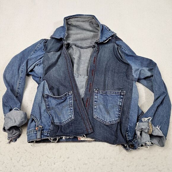 Upcycled Jean Jacket Denim Levis Patched Patched Unique Handmade‎ Unique Open - Picture 2 of 10